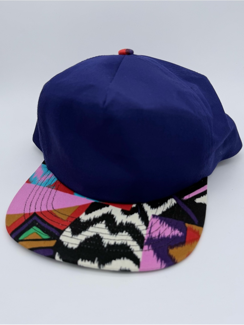 Vintage San Sun Purple Snapback Hat Geometric Pattern Brim 80s 90s Style OS